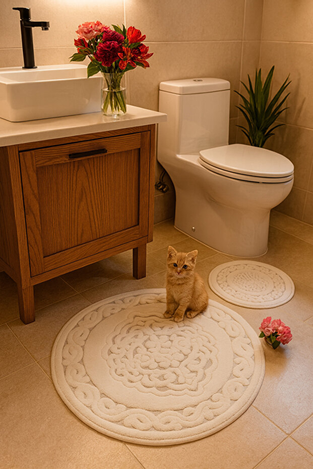 Round 2-Piece Bathroom Set 120X120 & 60X60 White