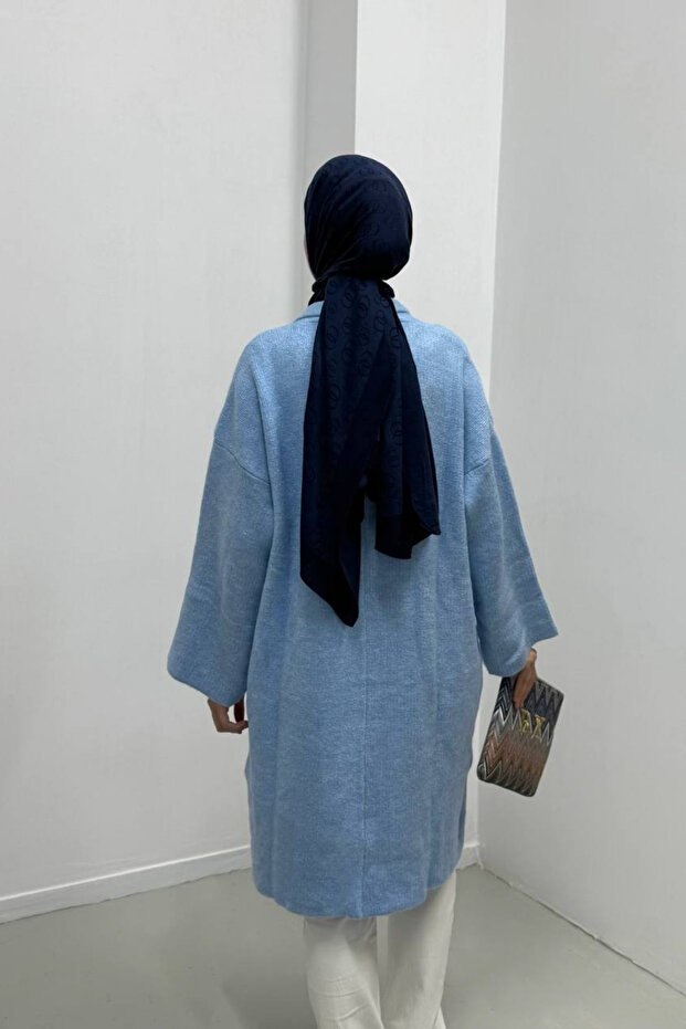 Kadın Şal Yaka Oversize Uzun Triko Hırka - 6