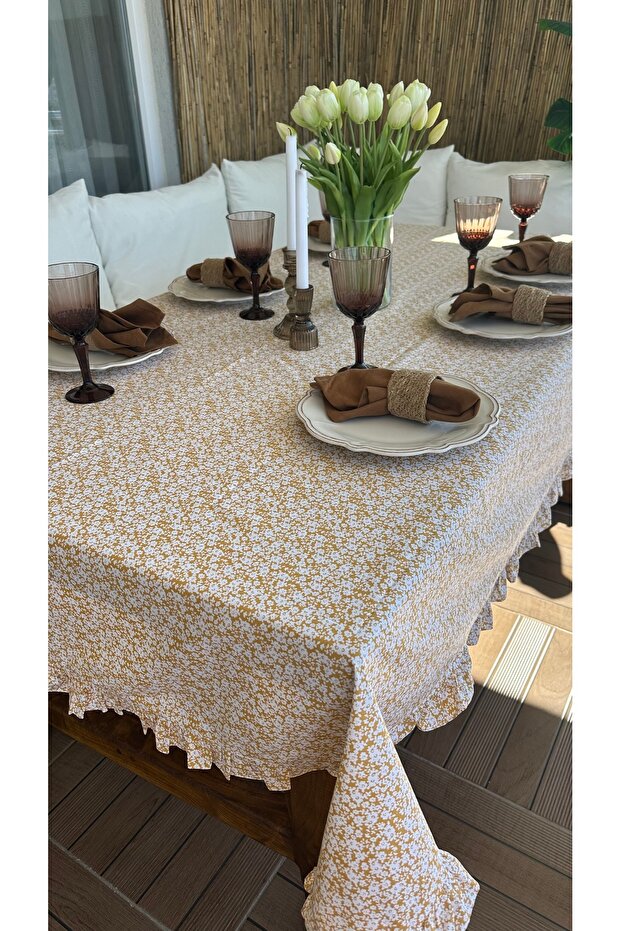 Sarı Mini Çiçekli Fırfırlı Masa Örtüsi - 2