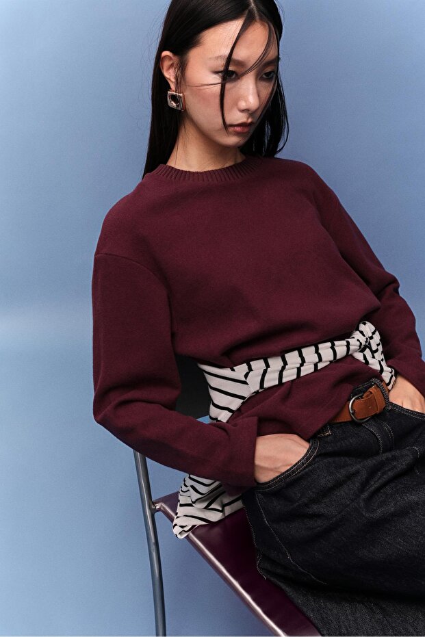 Bisiklet Yaka Örme Tişört - 1