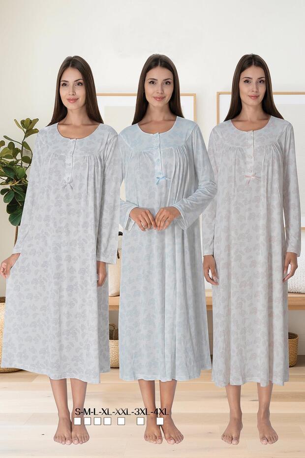 Women's Pink Cotton Long Sleeve Plus Size Oversized Nightgown Effortt