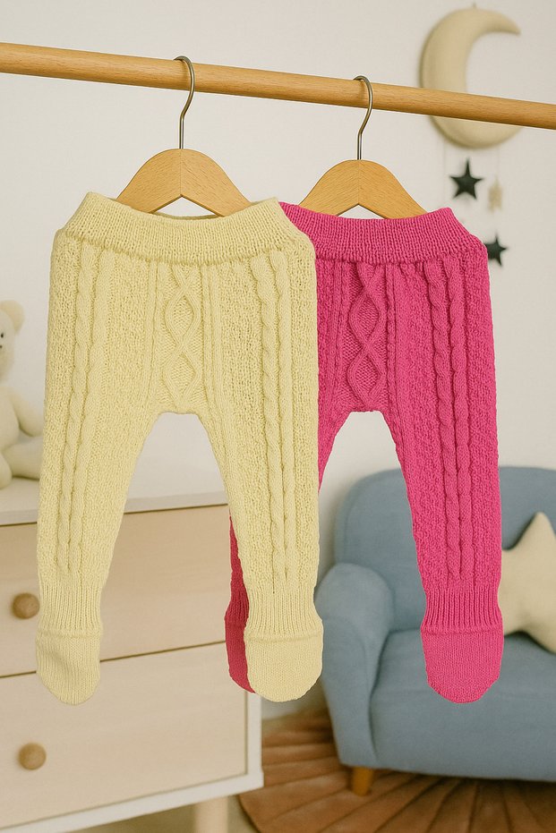 Baby Knitwear Leggings Set with Elastic Waist and Colorful Knitted Pattern Unisex Socks 2-Piece (0-12 Months)