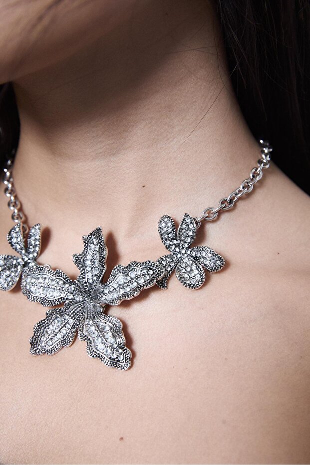 Parıltılı Çiçekli Kolye - 4