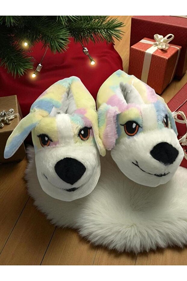 Sevimli Köpek Figürlü Peluş Panduf Yumuşak Puf Hayvanlı Panduf - 4