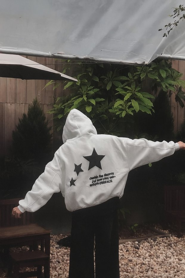 Unisex Oversize Hooded Sweatshirt Back Large Star Printed Casual Daily Streetwear