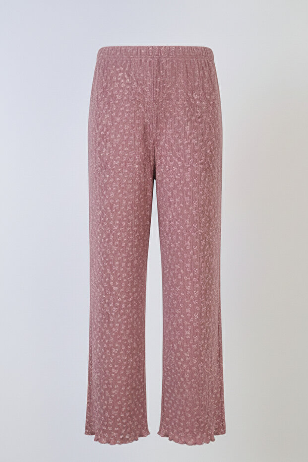 Kadın Bambu Pamuk Pijama Takımı Gül Kurusu Fitilli Regular Fit Alt & Üst İnce Kısa Kol Lastkli Esnek - 8