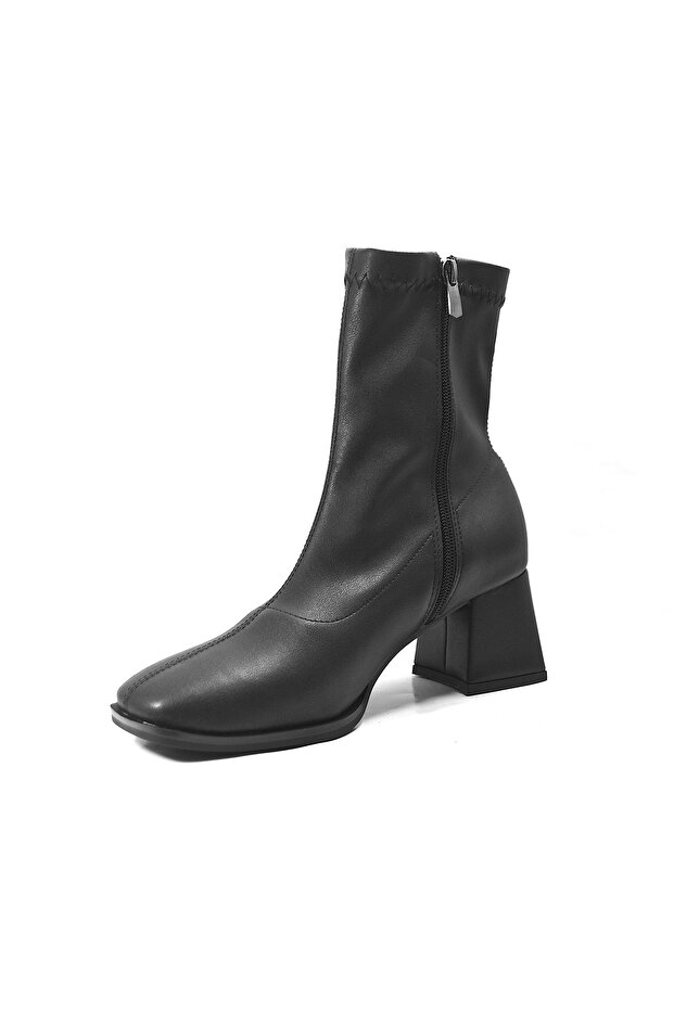 Streç Siyah Kalın Topuklu Kadın Bot - 3