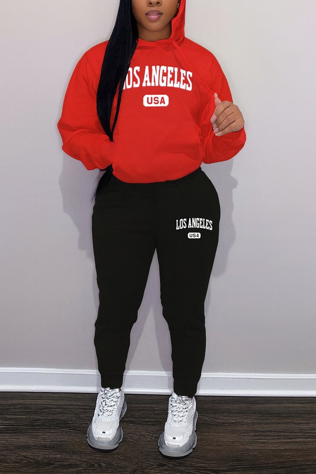 Women's Tracksuit Set Hooded Sweatshirt and Jogger Pants Los Angeles Usa Print