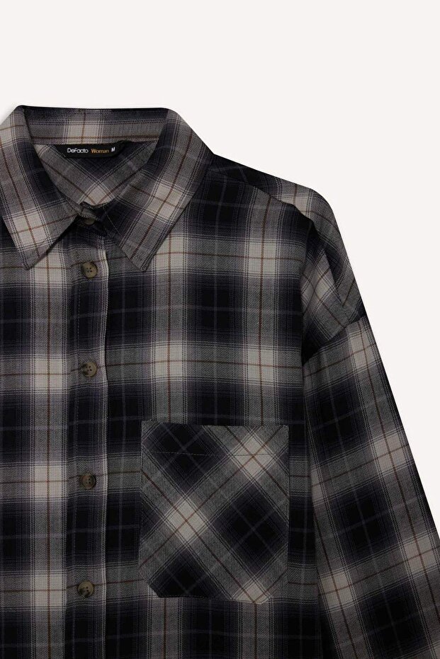 Oversize Geniş Kalıp Kareli Flanel Uzun Kollu Gömlek G0502AX25AU - 2