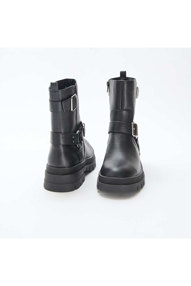 حذاء الكاحل بلون سادة أسود - 3