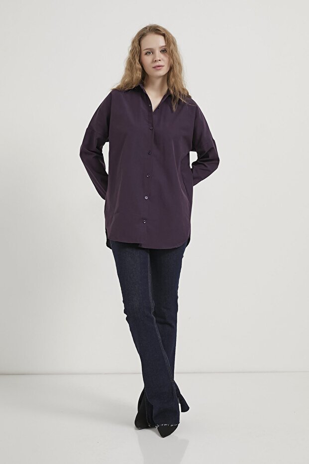 ARMALİFE 2130 OVERSIZE UZUN BASIC KADIN GÖMLEK - 3