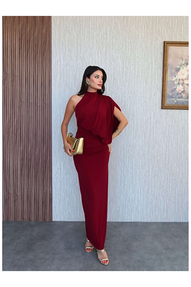 Rochie lungă drapată cu un singur umăr - 2