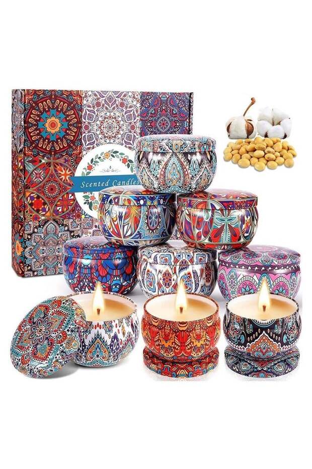 9-Piece Scented Candles Gift Set, Natural Soy Wax Aromatherapy Travel Tin Candles