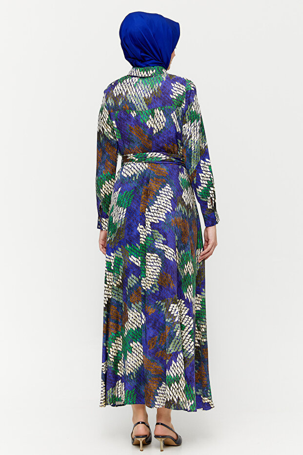 Desenli Floş Elbise - 6