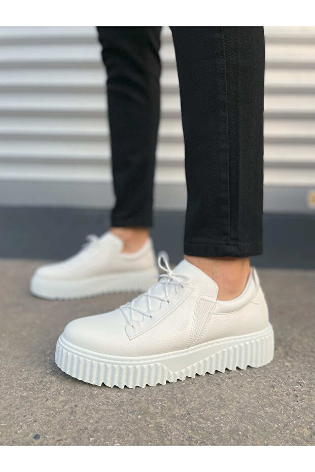 Jy502 bold lace-up leather men's daily sneaker shoe cbt - white