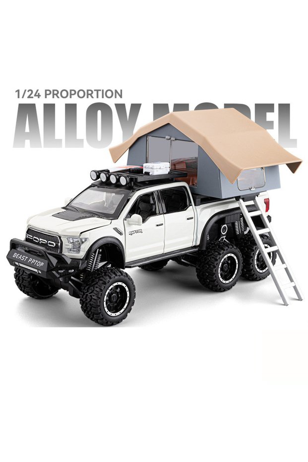 Blue 1/24 Scale Raptor F150 Alloy Cars Models Toys 6 Doors Opened Camping RV Diecast Model Light Sou