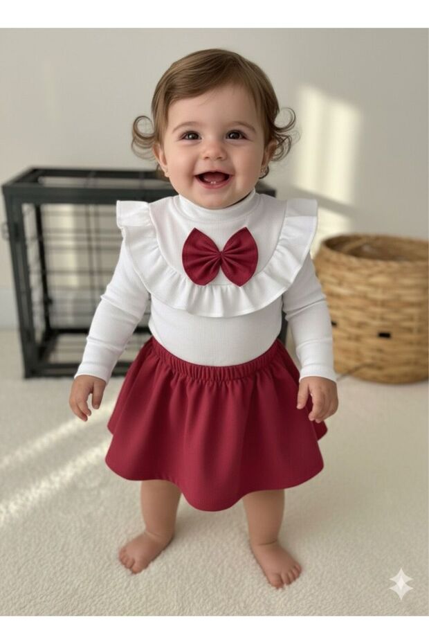 Baby Child 2-Ply Skirt Ribbed Bluse Set Bottom Top Set