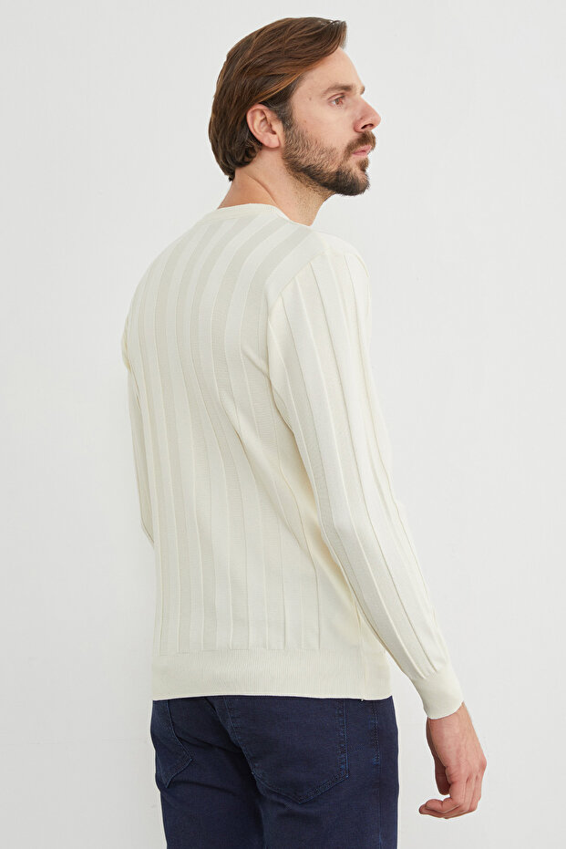 Şeritli Bisiklet Yaka İnce Triko Kazak - 5