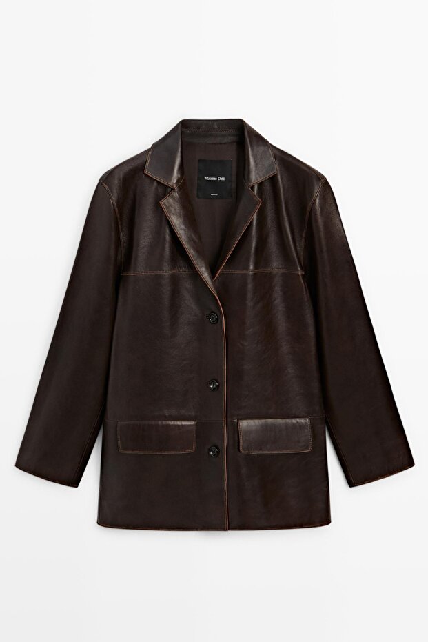 Napa deri midi ceket - 5