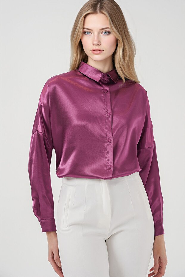 BDART Düğmeli Oversize Saten Gömlek - 3