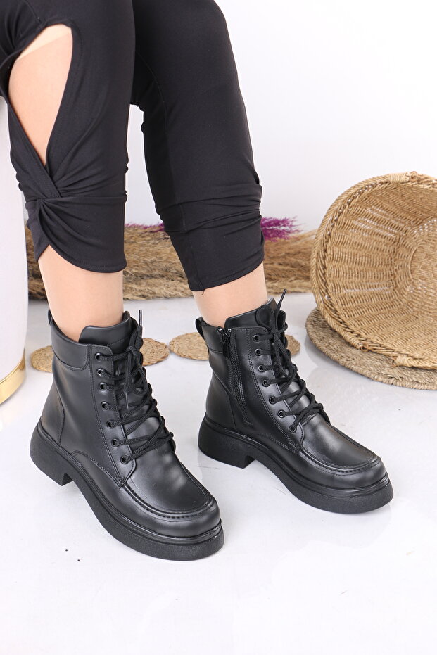 Kadın Siyah Düz Taban Uzun Postal Bot Bootie WSB1130 - 2