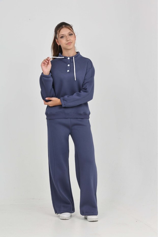 Girl's Collar Snap Fastener Tracksuit Set