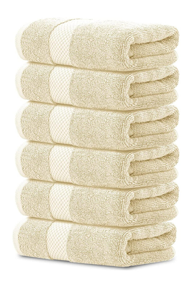 Pack of 6 - Luxury Cotton Bathroom Towel, Beige 40x70cm