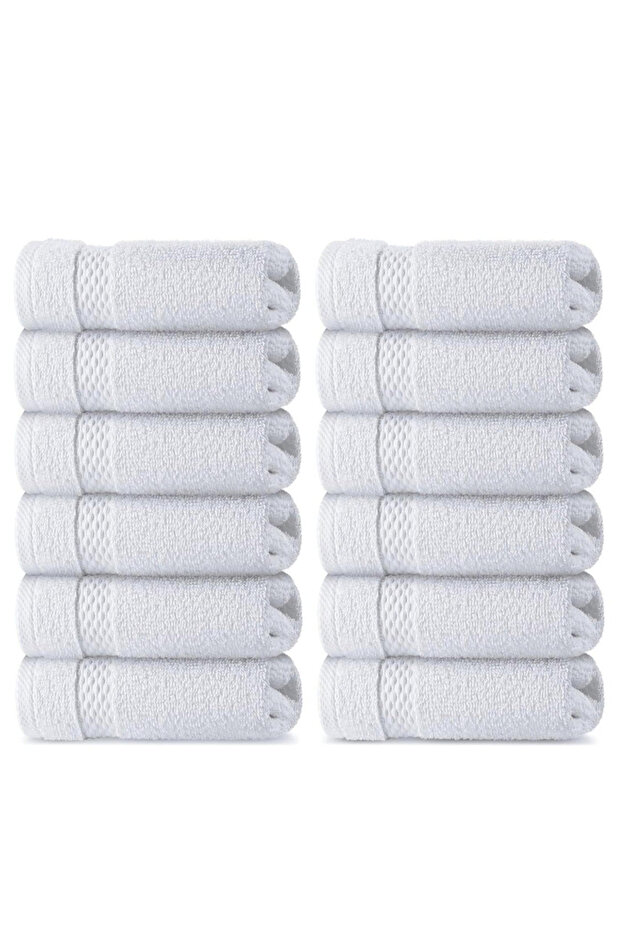 Pack of 12 - Luxury Cotton Face Towel, White 33x33cm
