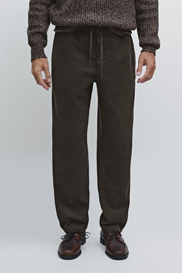 Fitilli kadife jogger pantolon - 2