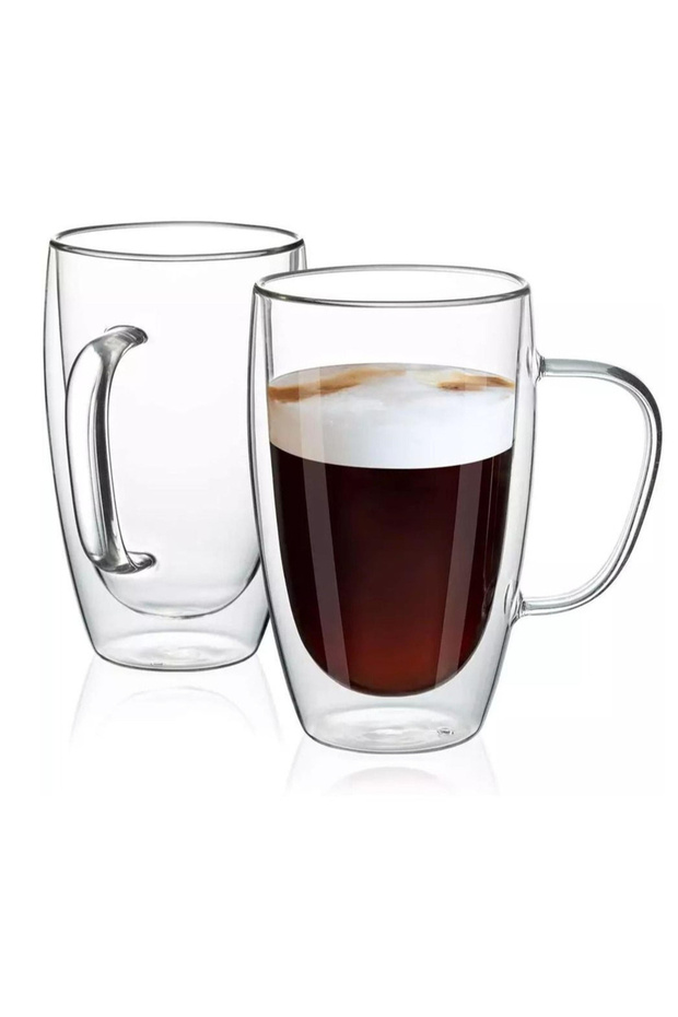 Double Walled Glass Coffee Mugs With Handle, Large