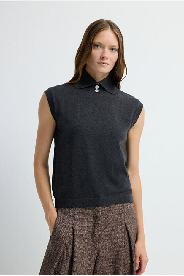 Dik Yaka Triko Bluz - 1