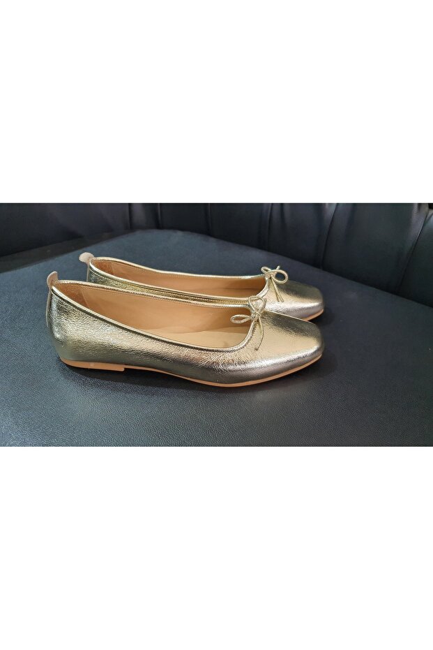 Genuine Leather Gold Color Ballerinas