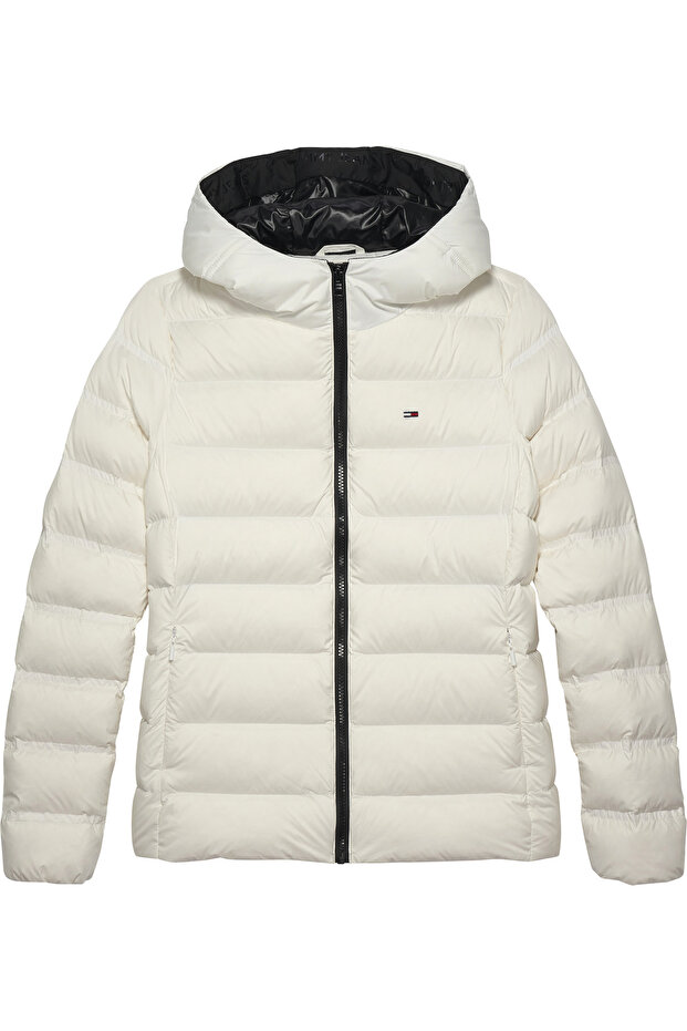 Women's Brand Flag Logo Fixed Hooded Quilted Padded Ecru Coat