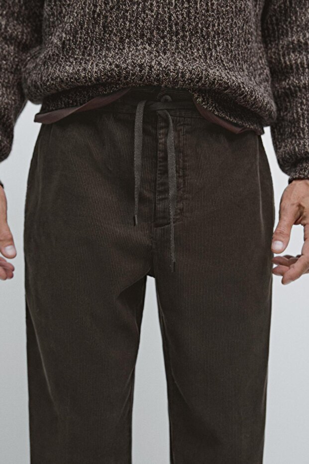 Fitilli kadife jogger pantolon - 4