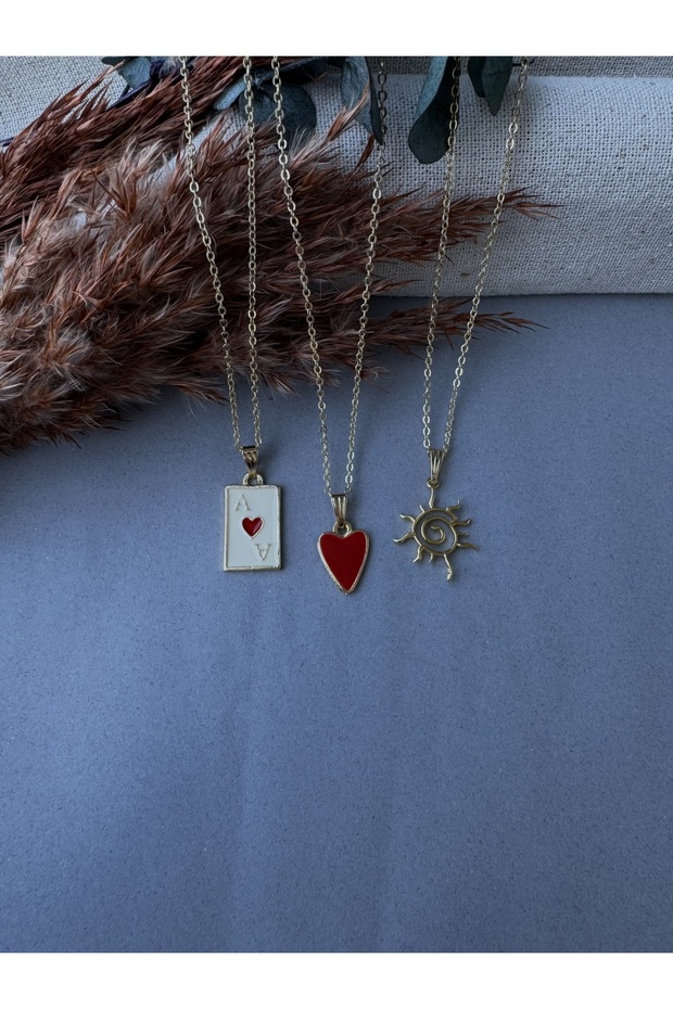 Kadın 3lü Kupa As Kalp Güneş Set Kolye - 3