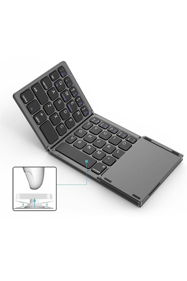 Foldable Wireless Bluetooth Keyboard with Touchpad for Windows, Android, iOS Pad Phone - Gray - 2