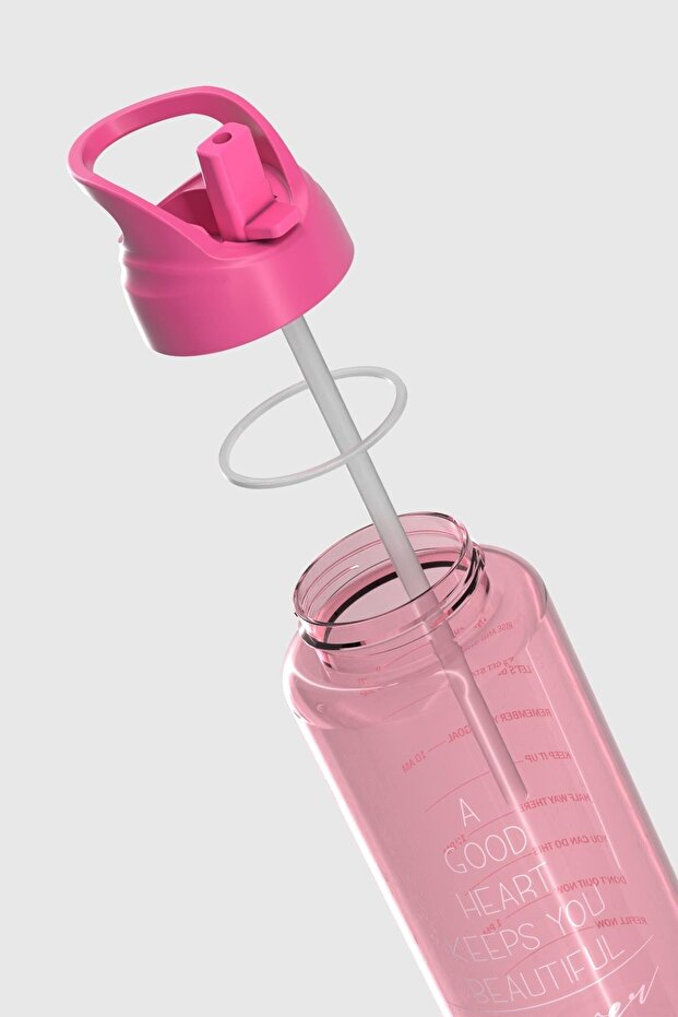 Moly Yazı Desenli 1000 ml Pipetli Tritan Matara 912139 Fuşya - 4