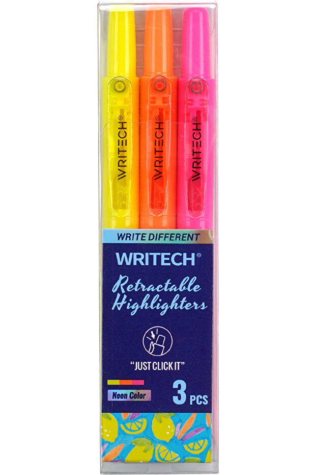 Set 3 textmarker reatractabil Writech, culori Neon - 1