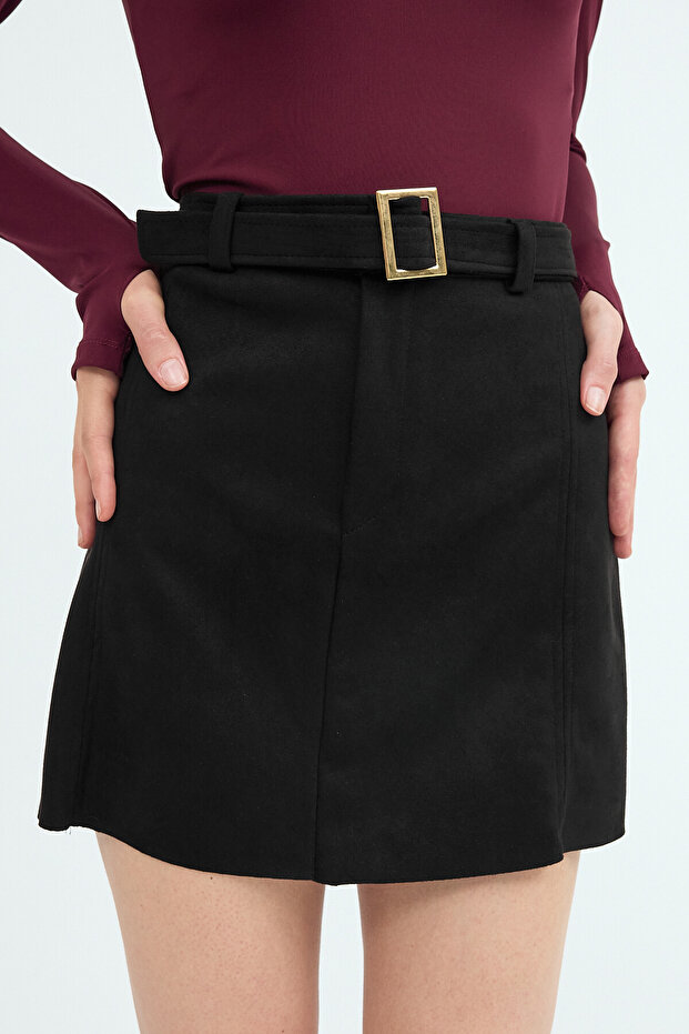 Women's Belted Faux Suede Skirt