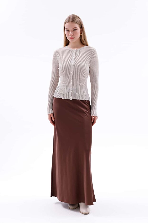 Front Buttoned Thin Glitter Knit Cardigan - 1