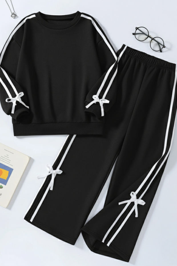 Girls' Double-Strap Ribbon Tracksuit Set 4-16 Years 12145