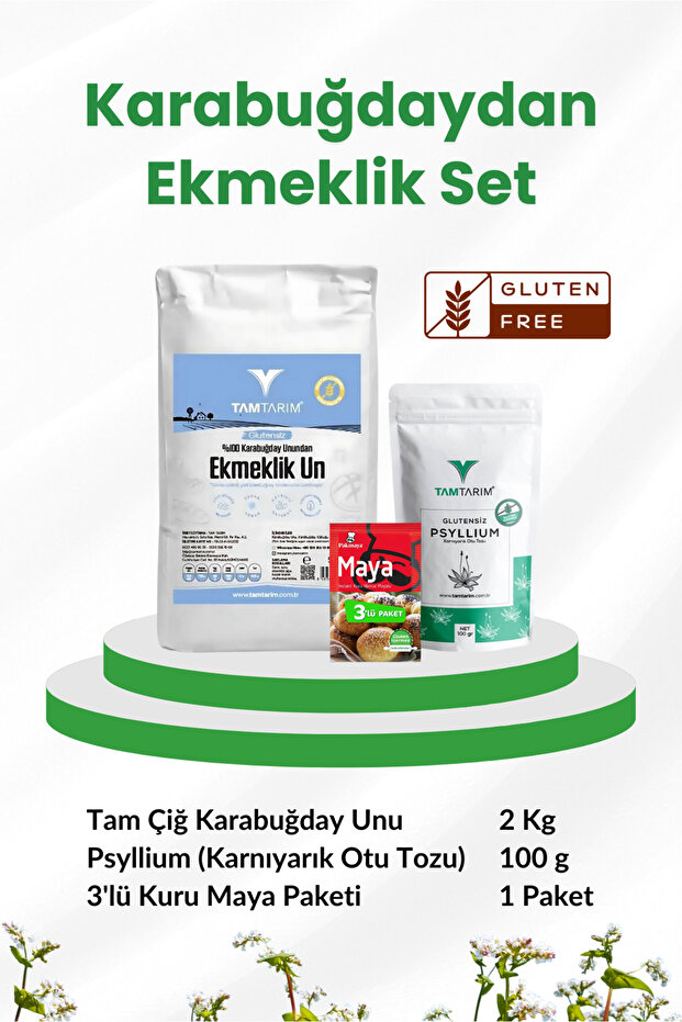 Tam Karabuğday Ekmeklik Set (Tam Karabuğday Unu 2 Kg + Psyllium 100 g + 3'lü Kuru Maya) - 1