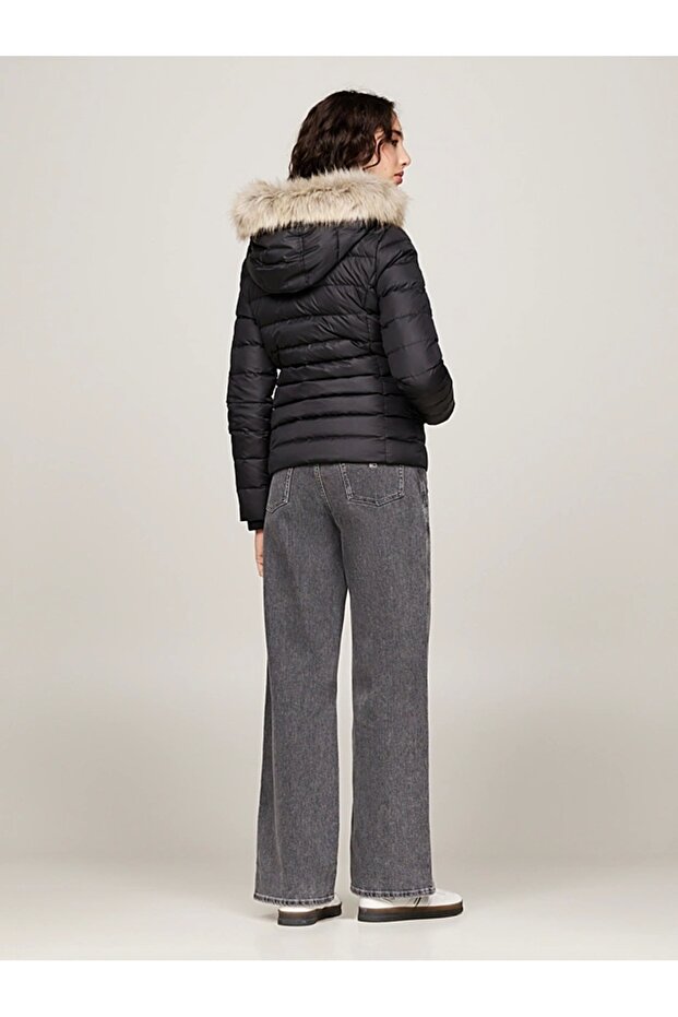 TJW Basic Kapüşonlu Kuş Tüyü Kadın Siyah Ceket DW0DW18312BDS - 4