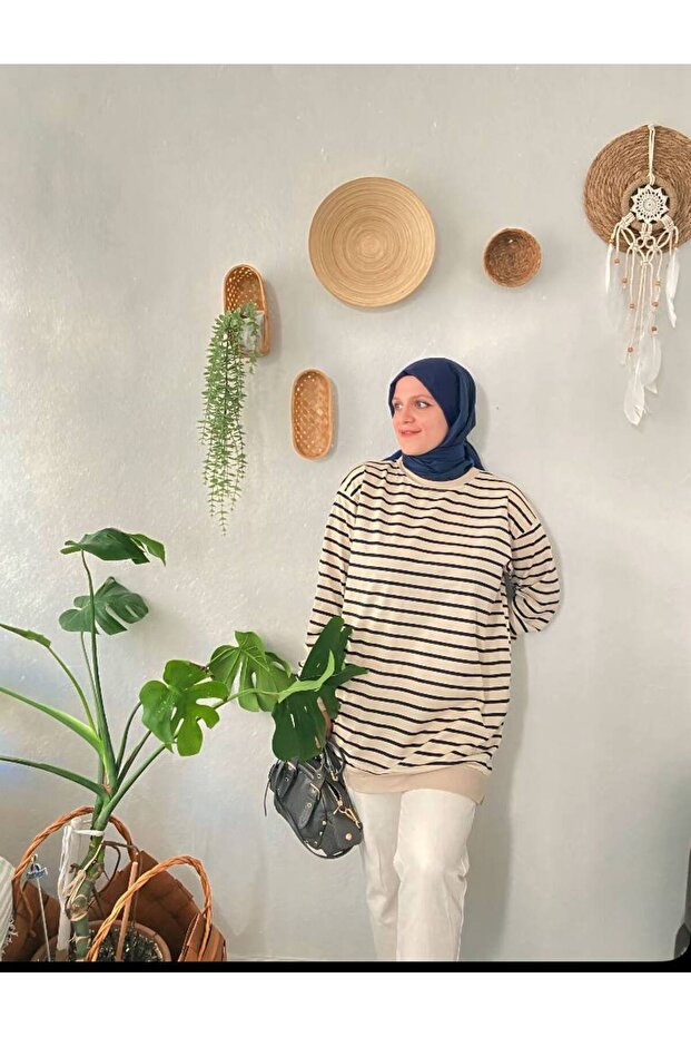 Women's Two Thread Hijab Tunic Striped Sweatshirt