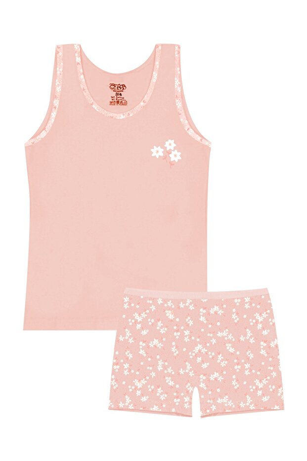 Girl's Tank Top Boxer Lycra Salmon Floral (96% Cotton - 4% Elastane)