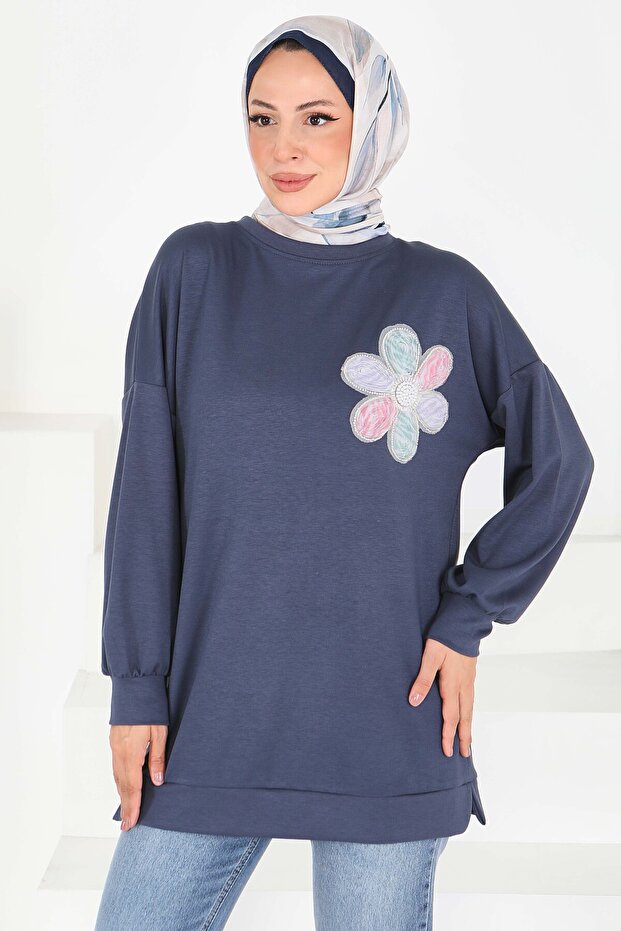 Çiçek İşlemeli Tunik Antrasit - 27672 - 2