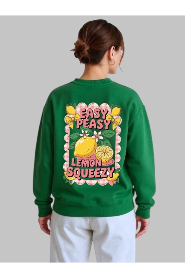 سويت شيرت للجنسين بأكمام طويلة من Easy Peasy Limons مطبوع عليه ياقة الدراجة