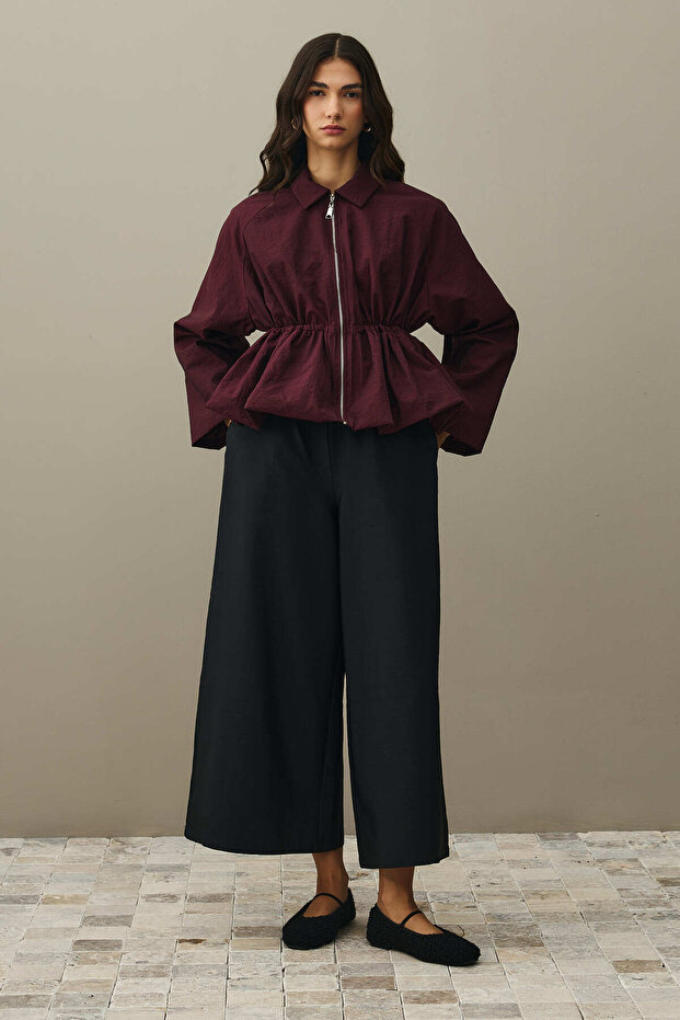 Drawstring Balloon Jacket Burgundy - 4