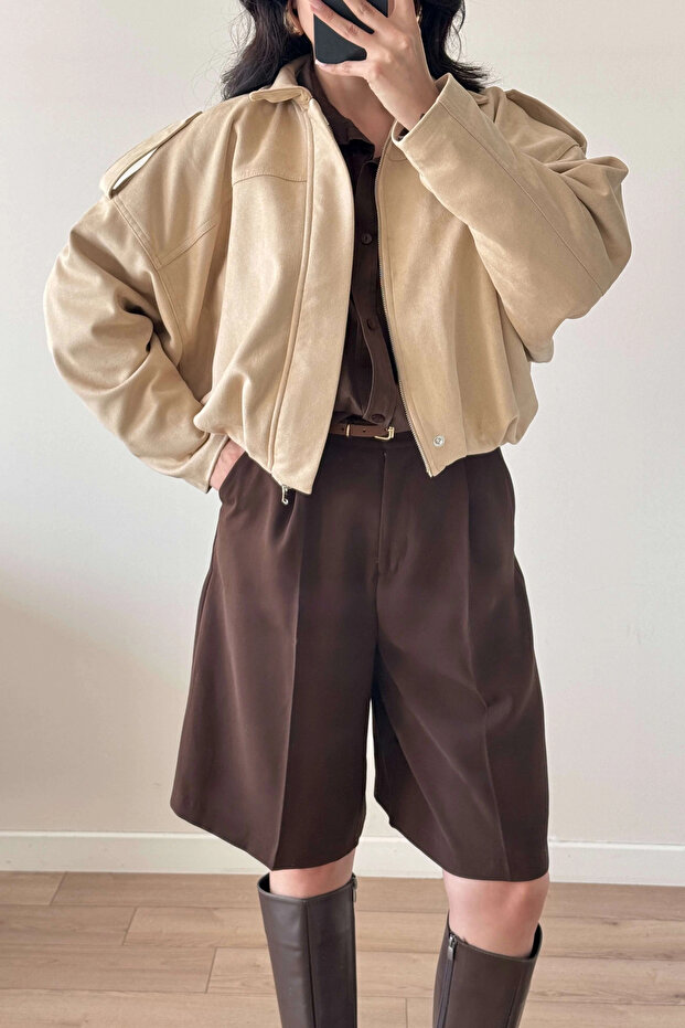 Kadın Kahve Oversize Şort 1017-4142 - 3