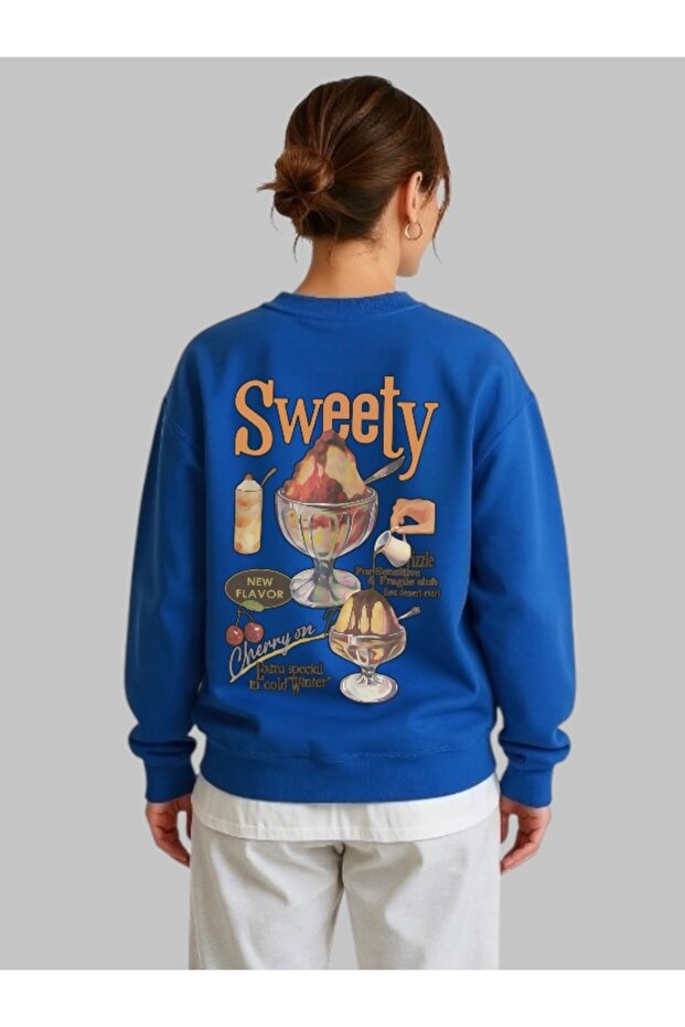 سويت شيرت بأكمام طويلة للجنسين من Sweety Ice Cream مطبوع عليه رقبة دائرية